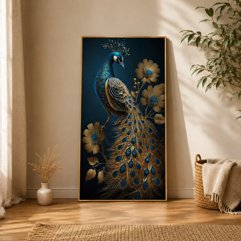 Celestial Peacock Canvas Wall Painting With Frame