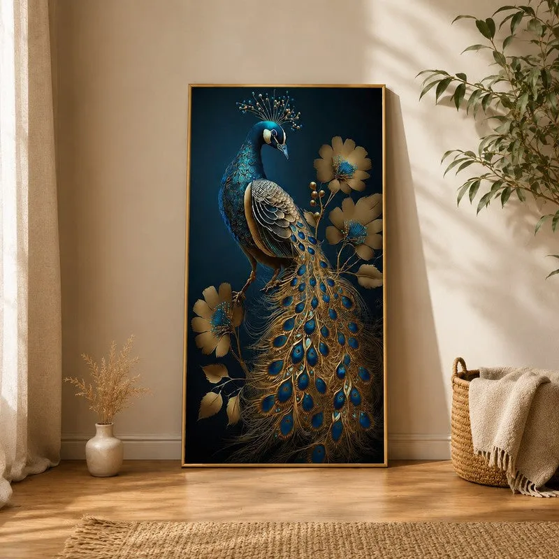 Celestial Peacock Canvas Wall Painting With Frame media 1