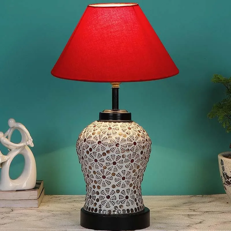 Solid Fusion Fabric Table Lamp - Red,White media 1