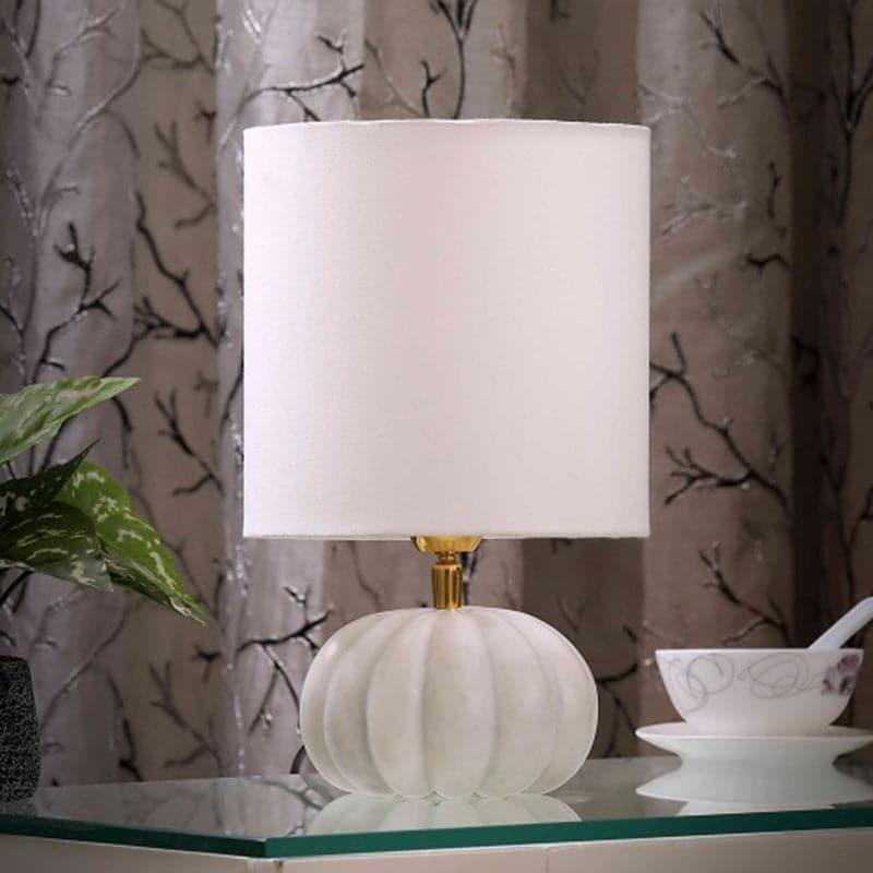 Pumpkin Base Marble Fabric Table Lamp - White media 3
