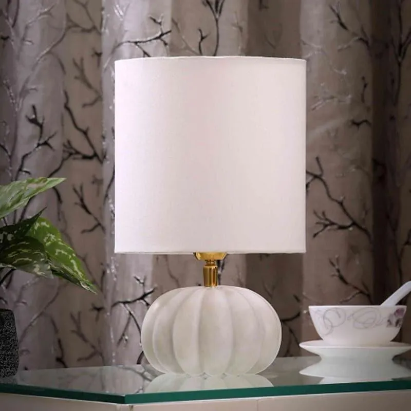Pumpkin Base Marble Fabric Table Lamp - White media 3