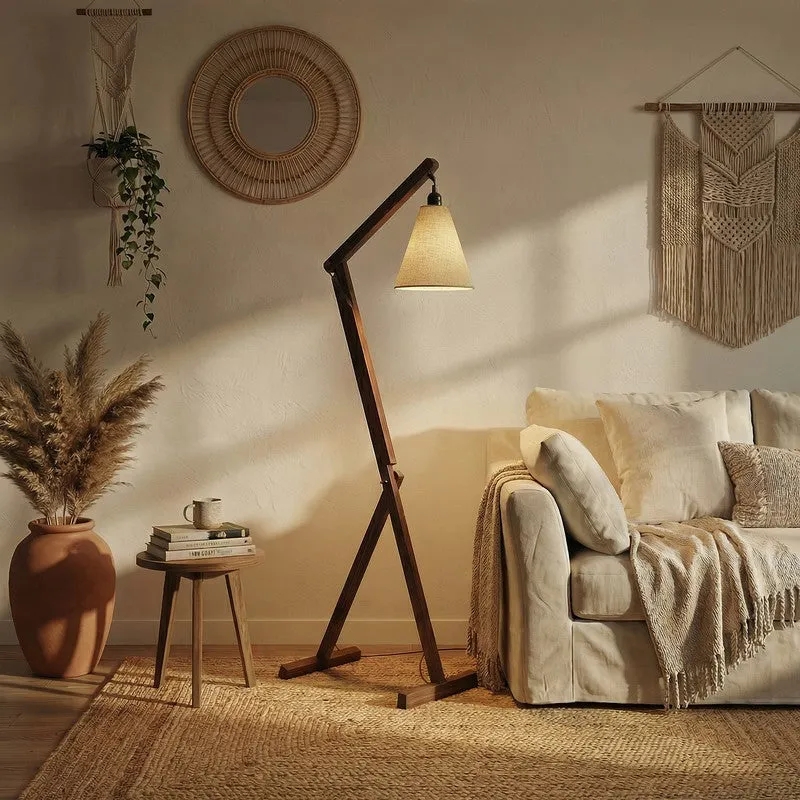 Ixena Arched Wooden Floor Lamp with Fabric Shade media 1