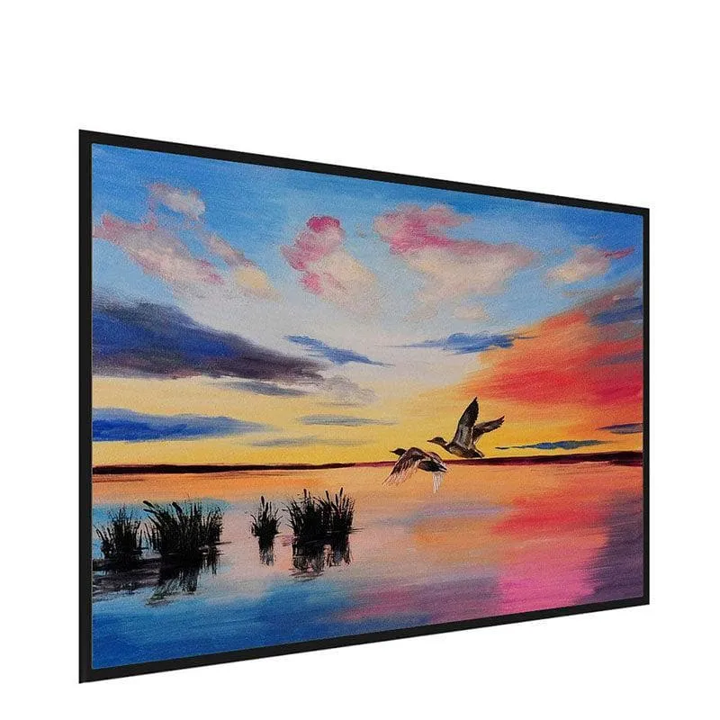 Cranes At Sunset Canvas Wall Painting - Black Frame media 3