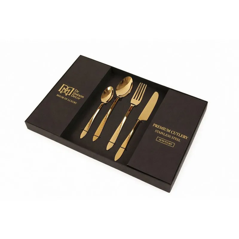 Novara Stainless Steel Cutlery Set (Gold) - Sixteen Piece Set media 4