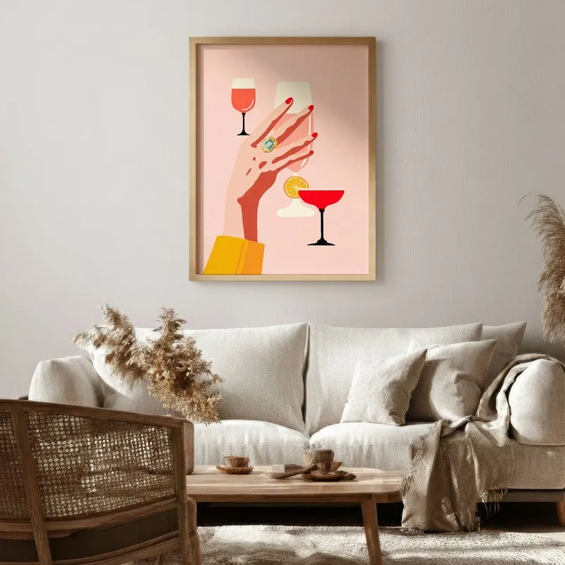 Wineglass Canvas Wall Painting - Brown Frame media 1