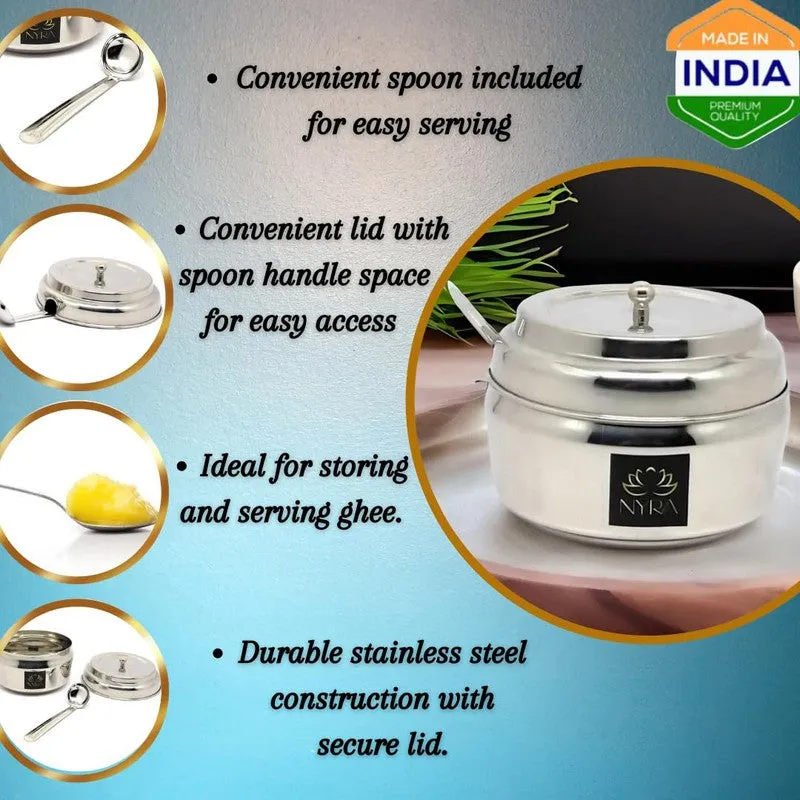 Jivara Stainless Steel Ghee Pot with Spoon media 5