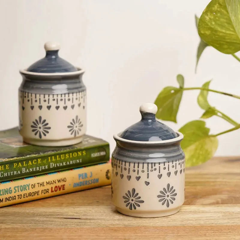 Sabai Ceramic Jar With Tray (Grey/225 mL) - Three Piece Set media 1