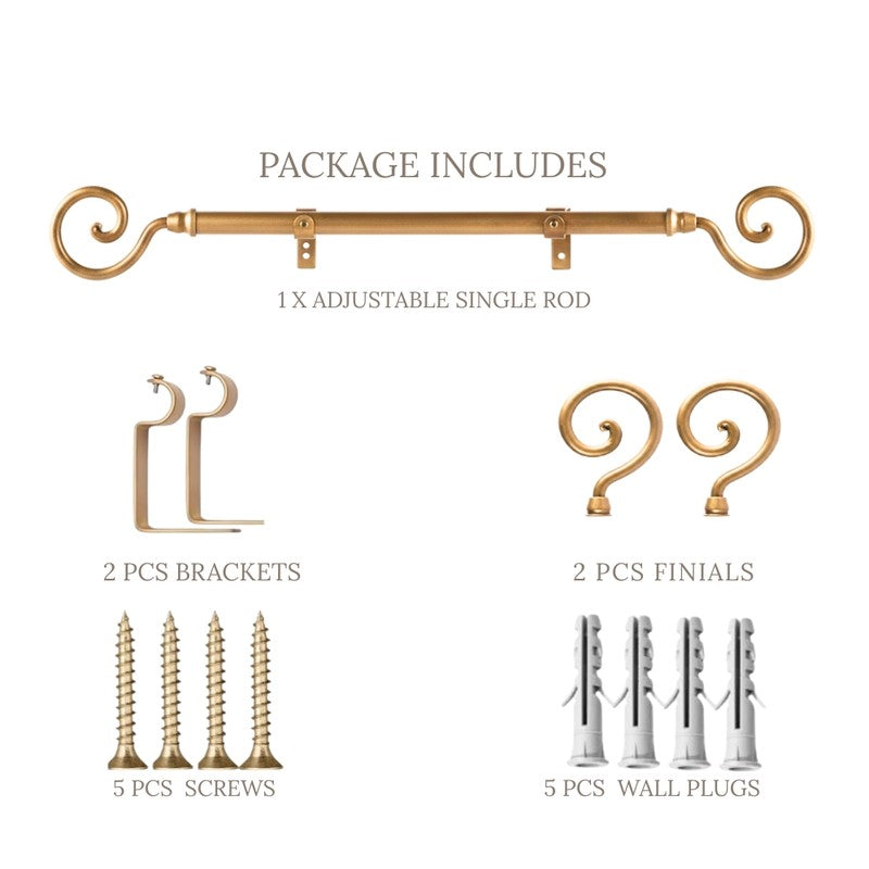 Glissara Extendable 1" Single Curtain Rod With Round Finial & Brackets (Gold) media 6