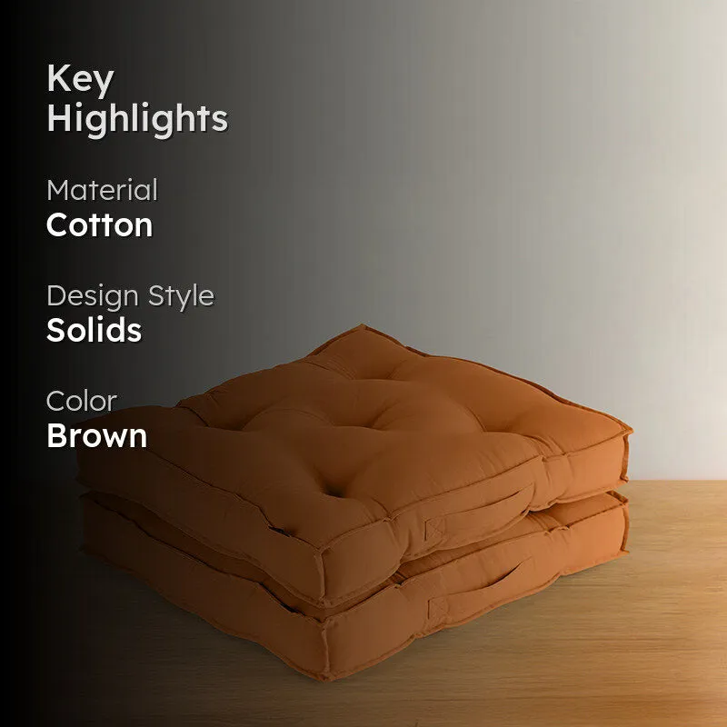 Cushflow Solid Cotton Floor Cushion (Brown) - Set Of Two media 2