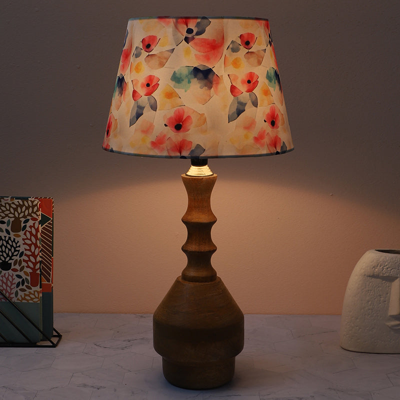 Luna Borealis Glyph Printed Mango Wood Table Lamp - Multicolor