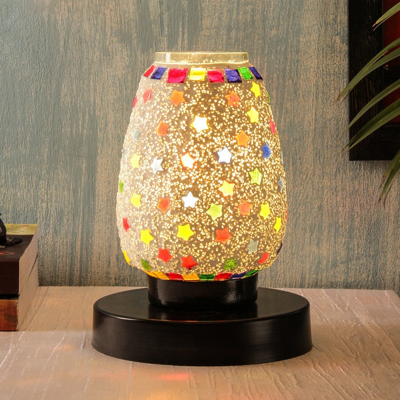 Glowix Mosaic Glass Table Lamp With Wooden Base - Multicolor