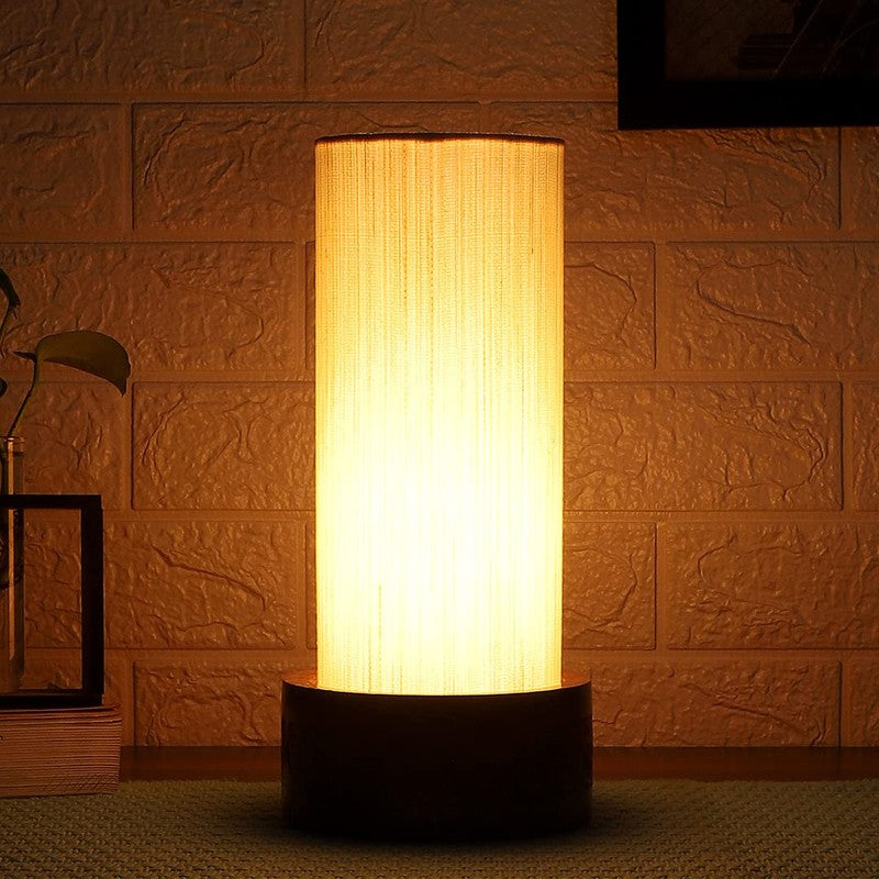 Divanae Cotton Table Lamp With Wooden Base - Beige