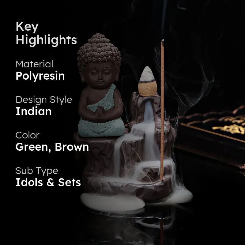 Baby Buddha Monk Smoke Fountain - Green & Brown media 2
