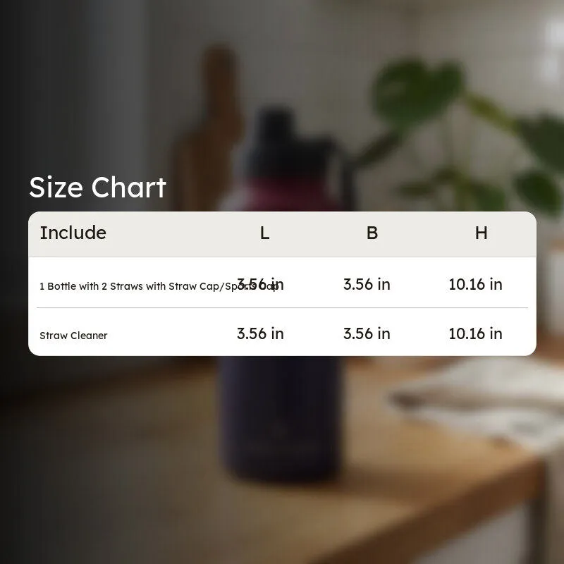 Size chart graphic for the insulated bottle