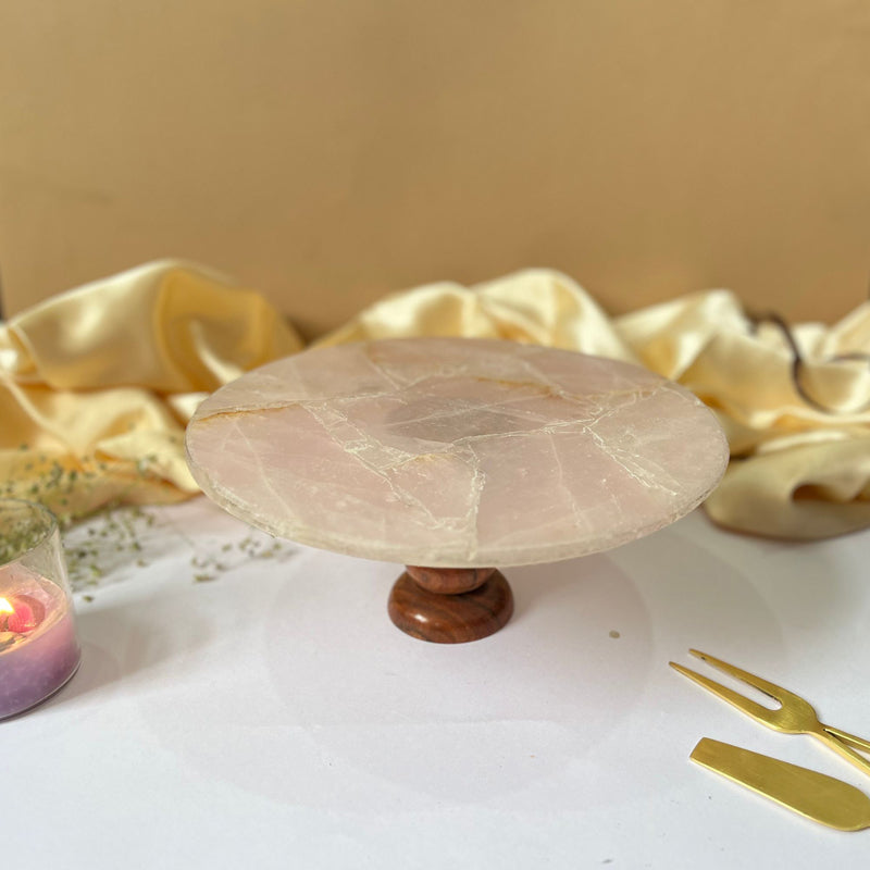 Eartha Rose Quartz Cake Stand - 10x10x5 inch