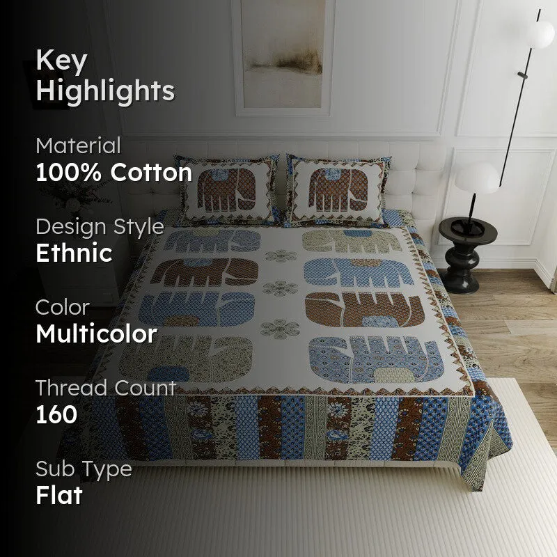 HaathiChhaap Cotton Bedsheet (Blue) - 160 TC media 2