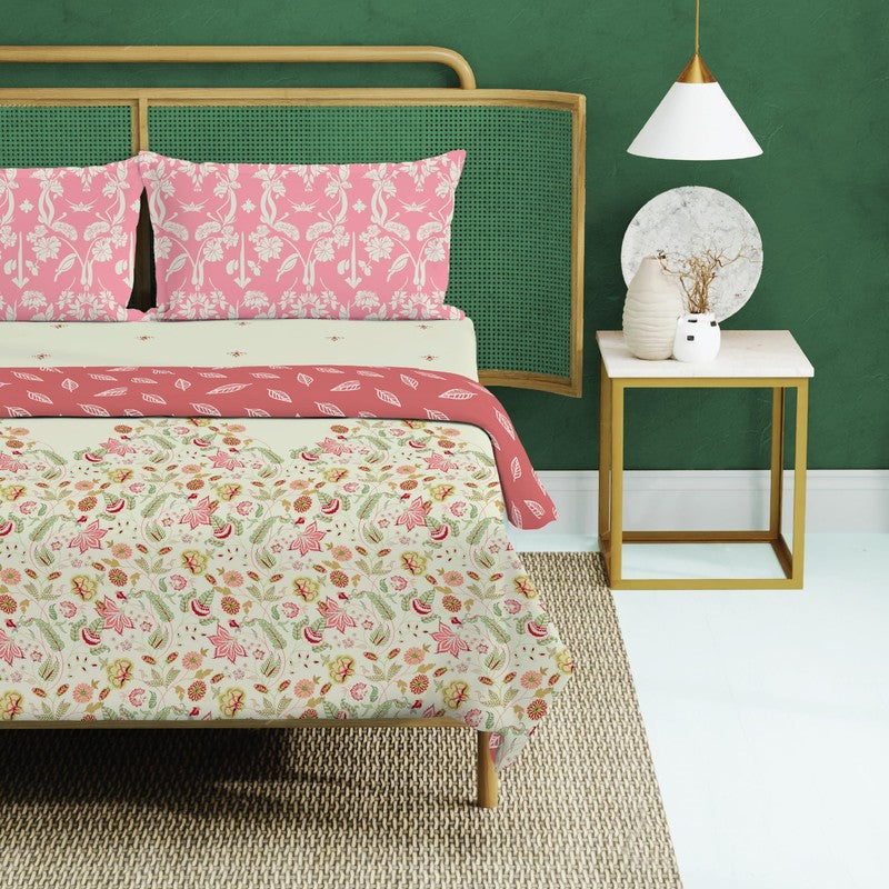 Urban Space Floral Pink Cotton Bedding Set (200 TC) - Four Piece Set media 3