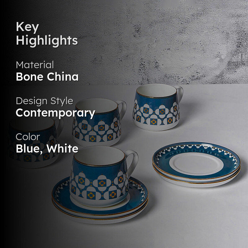 India Circus Rhapsody Bone Chine Cup And Saucer Set (220 mL Each) - Set of Four media 2