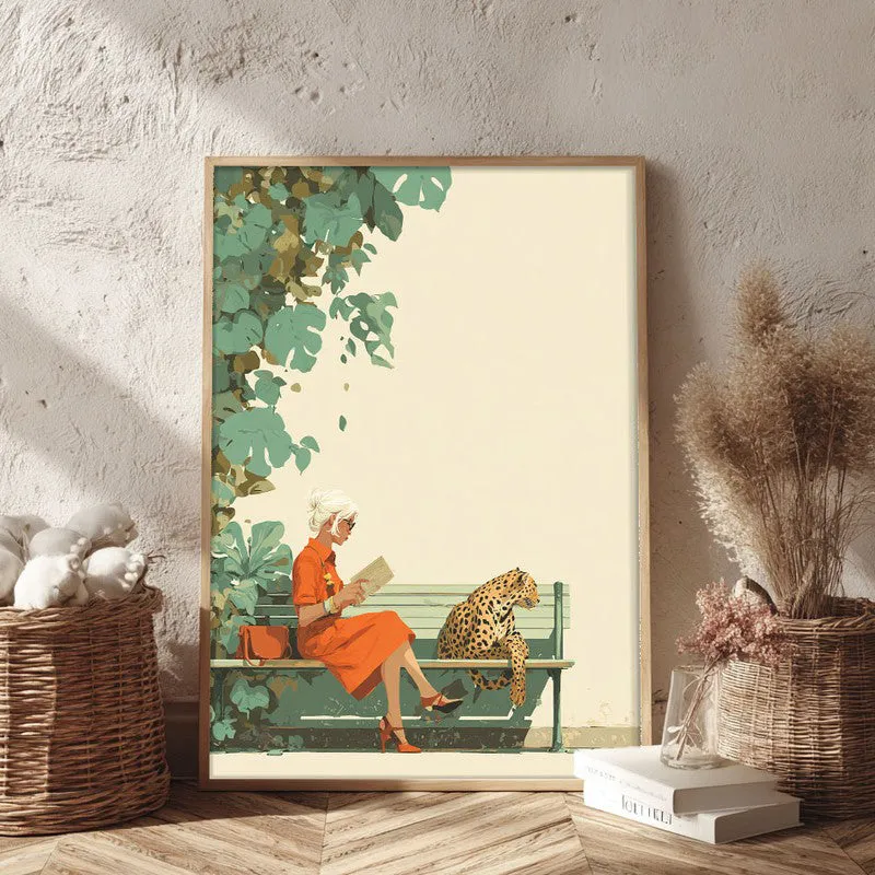 Jungle Reads Canvas Wall Painting - Brown Frame media 3