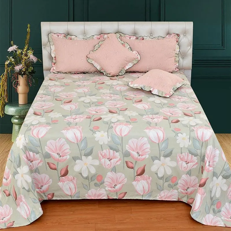 Blush Floral Frilled Microfiber  Bedding Set - Five Piece Set media 4