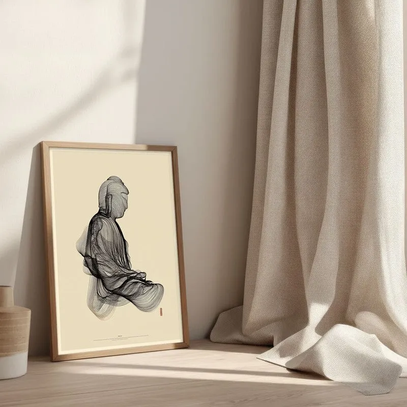 Resting Thought Buddha Archival Paper Wall Painting With Brown Frame media 3