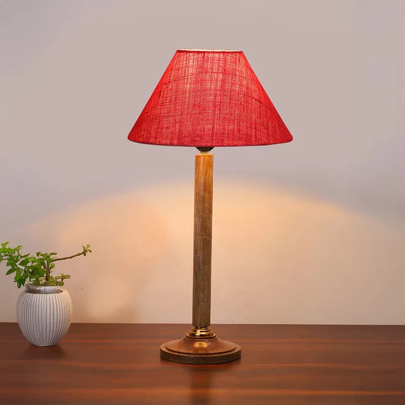Loft Gleam Table Lamp With Wooden Base - Red,Brown media 1
