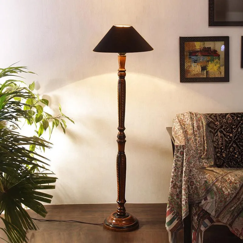 Deira Vintage Wooden Floor Lamp - Black media 1