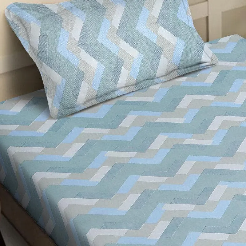 Terra Stripes Printed Cotton Bedsheet (Ash Blue) - 200 TC media 3