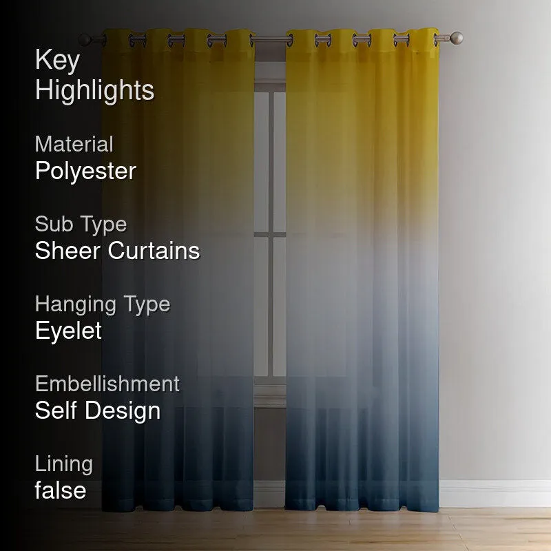 Ombriette Linen Texture Sheer Curtain (Yellow, Blue) - Set Of Two media 2