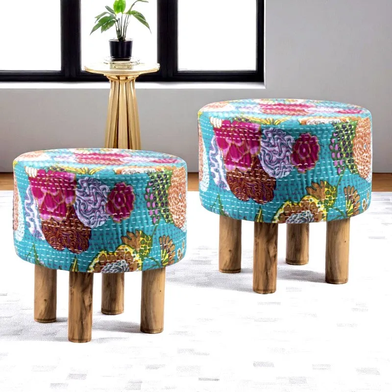 Yrixon Acacia Wooden Ottomans (Multicolor) - Set Of Two media 1