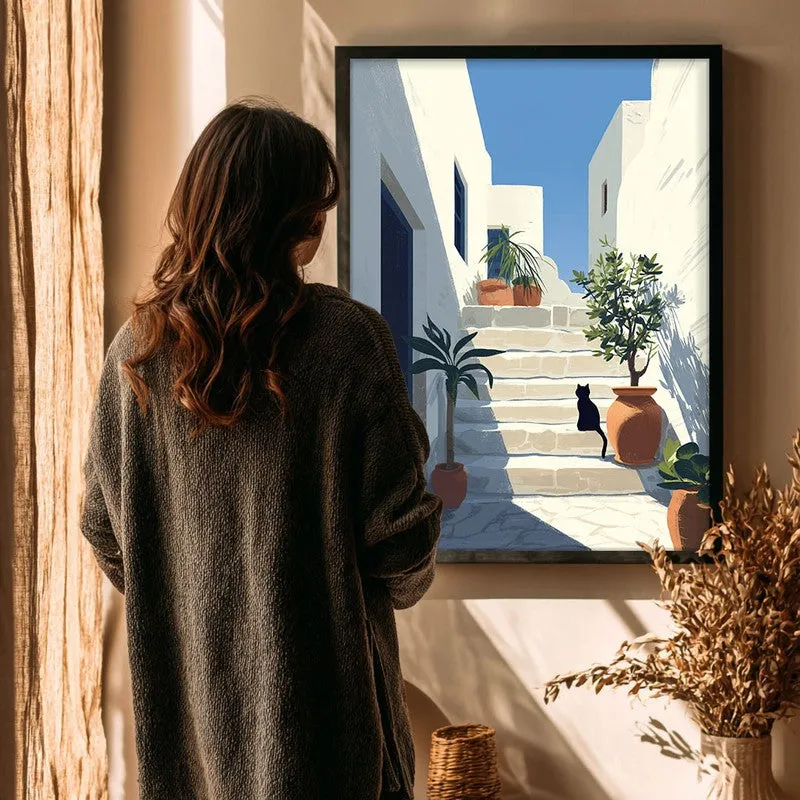 Sunlit Steps Canvas Wall Painting - Black Frame media 5