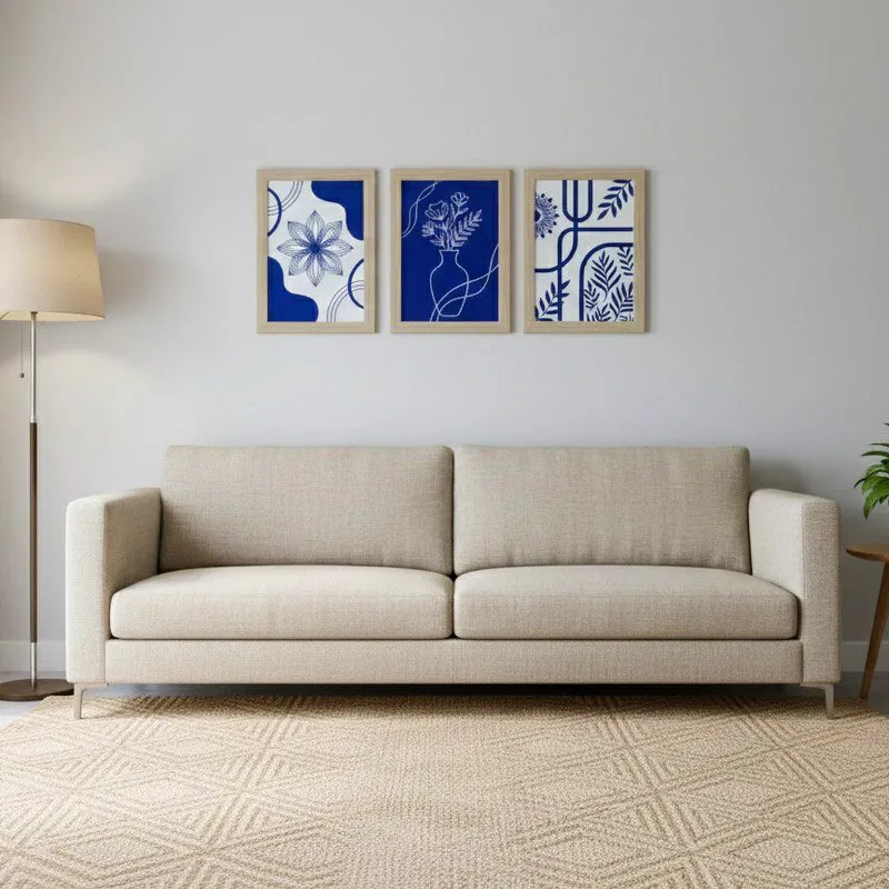 Chic Blue Palette Botanical Wall Painting With Frame - Set Of Three media 1
