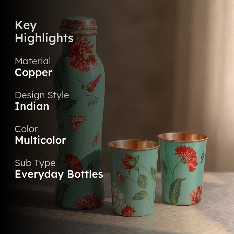 Zinnian Jazz Copper Bottle with Glasses - Three Piece Set media 2