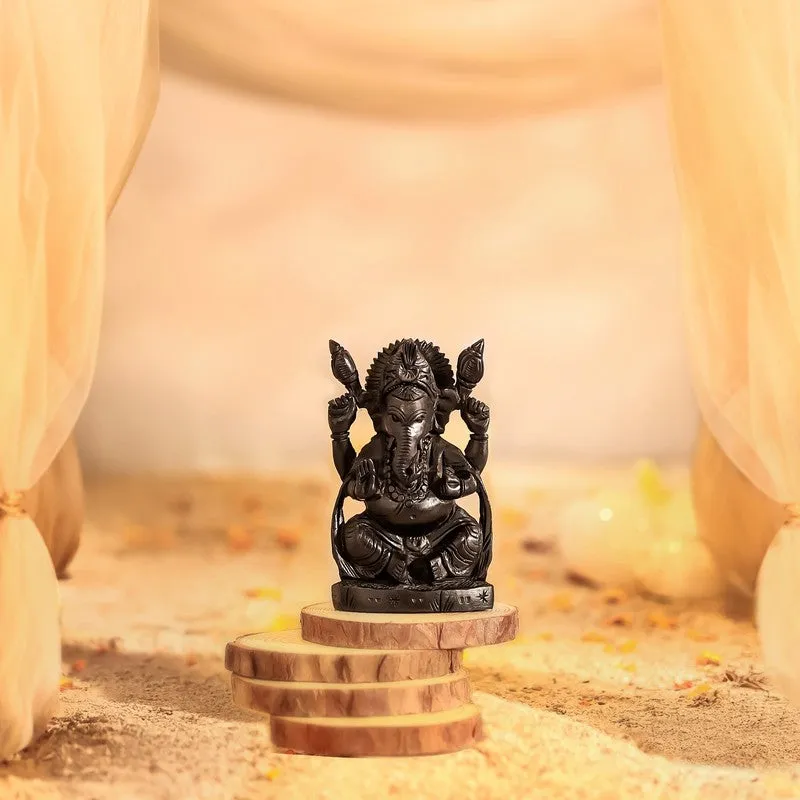 Peaceful Ganesha Ebony Wood Idol media 4