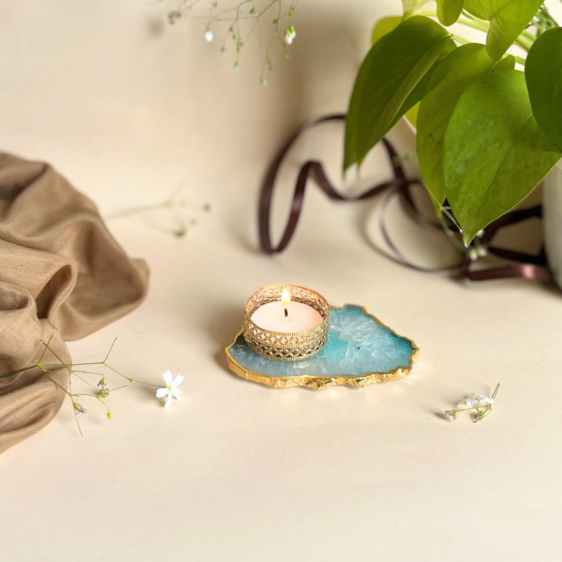 Niema Handcrafted Agate Tealight Candle Holder - Green