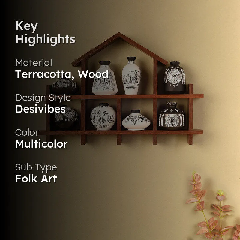 Katha Kutir Warli Terracotta & Wood Wall Accent - Nine Piece Set media 2