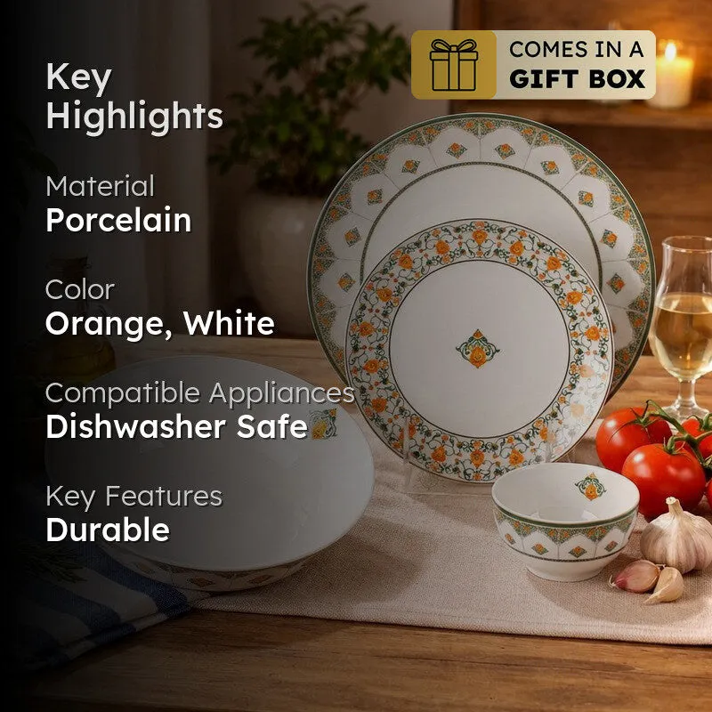 Heritage Line 24k Gold Brushed Dinner Set  (Orange,White)- 20 Piece Set media 2