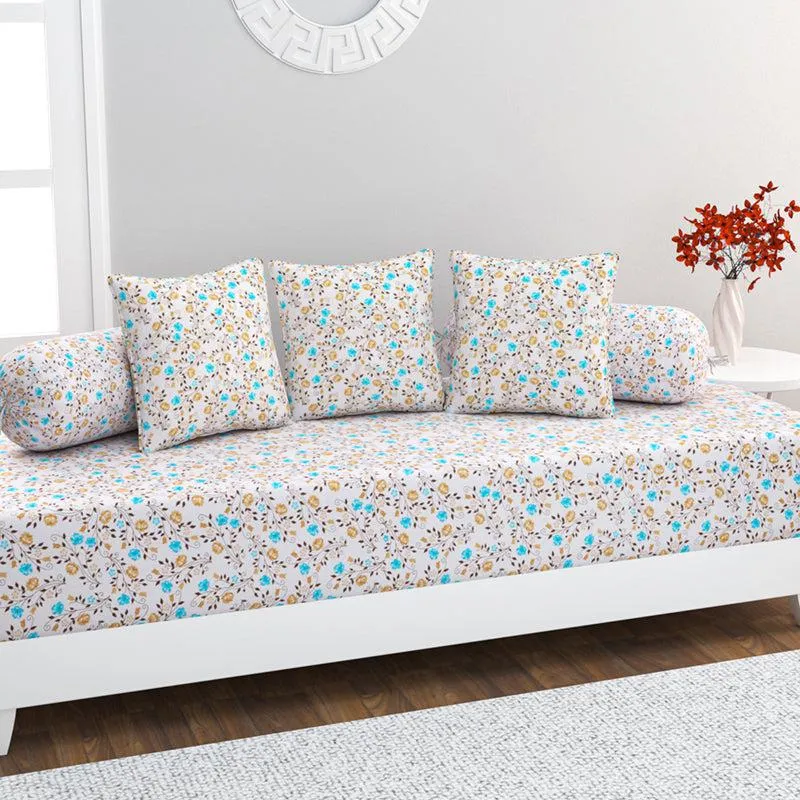 Petal Pavilion Floral Cotton Diwan Set - Blue media 1