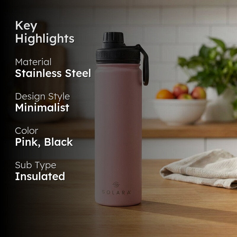 Solara Insulated Stainless Steel Bottle (650 mL) - Pink & Black media 2