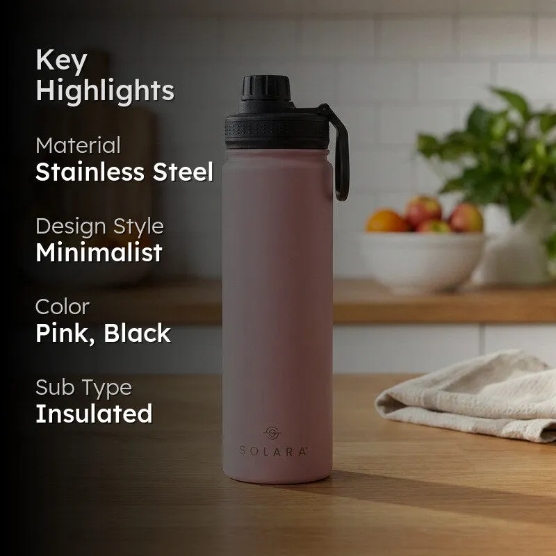 Solara Insulated Stainless Steel Bottle (650 mL) - Pink & Black media 2