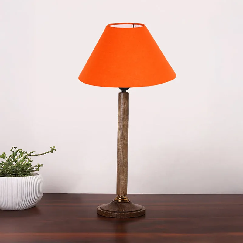Glow Mesa Table Lamp With Wooden Base - Orange,Brown media 3