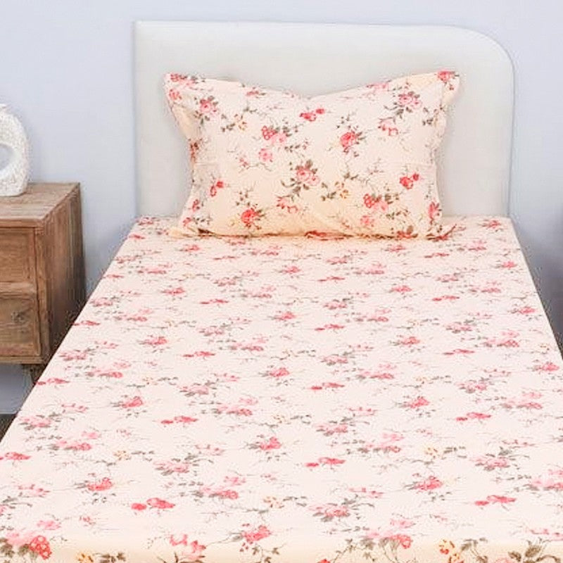 Esmeralda Floral Printed Cotton Bedsheet (Orange) - 180 TC media 4