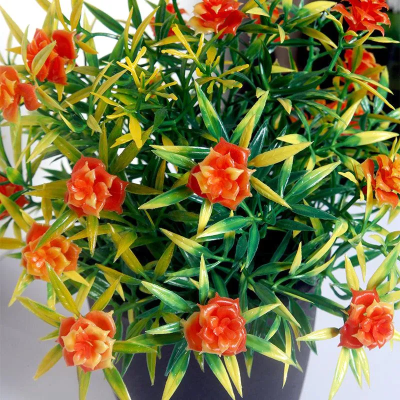Faux Red Midnight Fire Orange Plant With Black Plastic Pot - 2