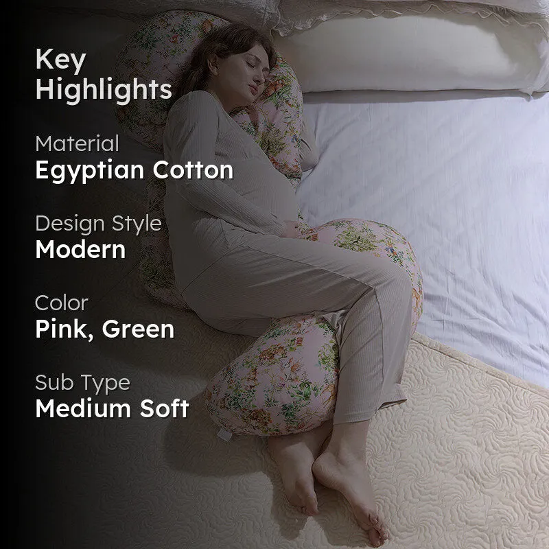 Villette Cotton L Maternity Pillow With Polyester Filling - Pink,Green media 2