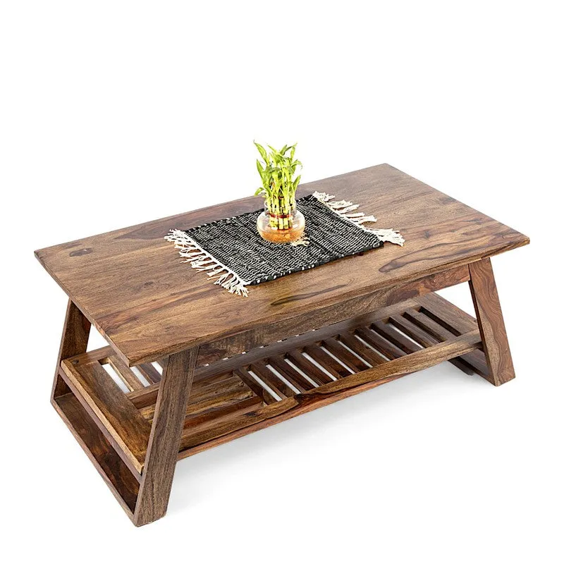 Azvino Sheesham Wooden Center Table - Light Brown media 4