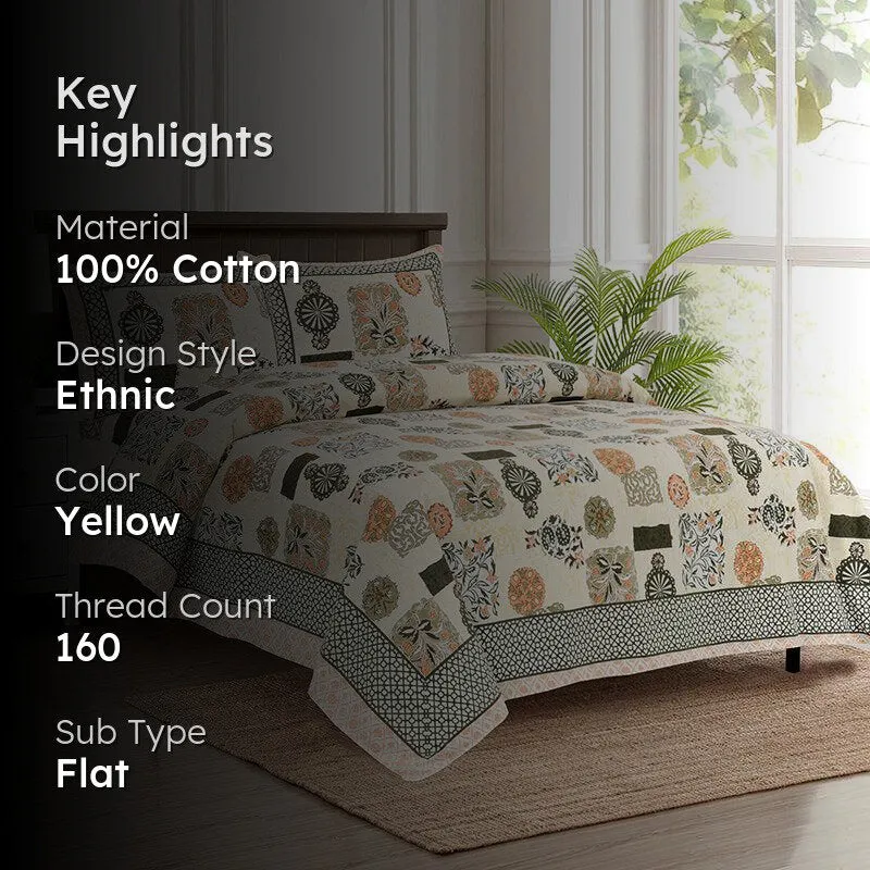 Zarina Floral Floral Cotton Bedsheet (Yellow) - 160 TC media 2