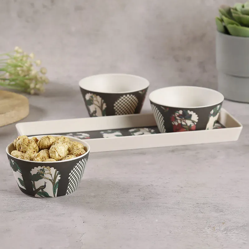 India Circus Memento Bone China Snack Bowl With Tray (150 mL) - Four Piece Set media 1