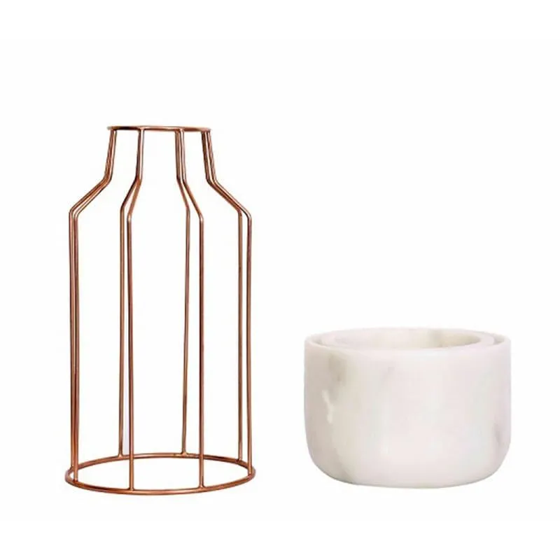 Copper Mesh Eartha Hand Crafted Marble Planter - White media 4