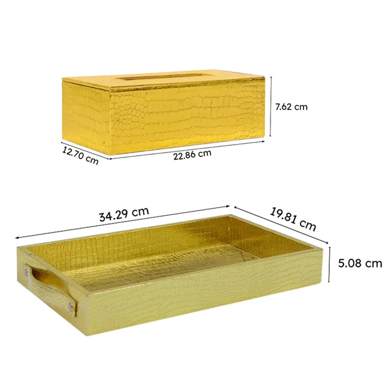 Liora Faux Leather Tray With Tissue Holder (Yellow) - Two Piece Set media 6