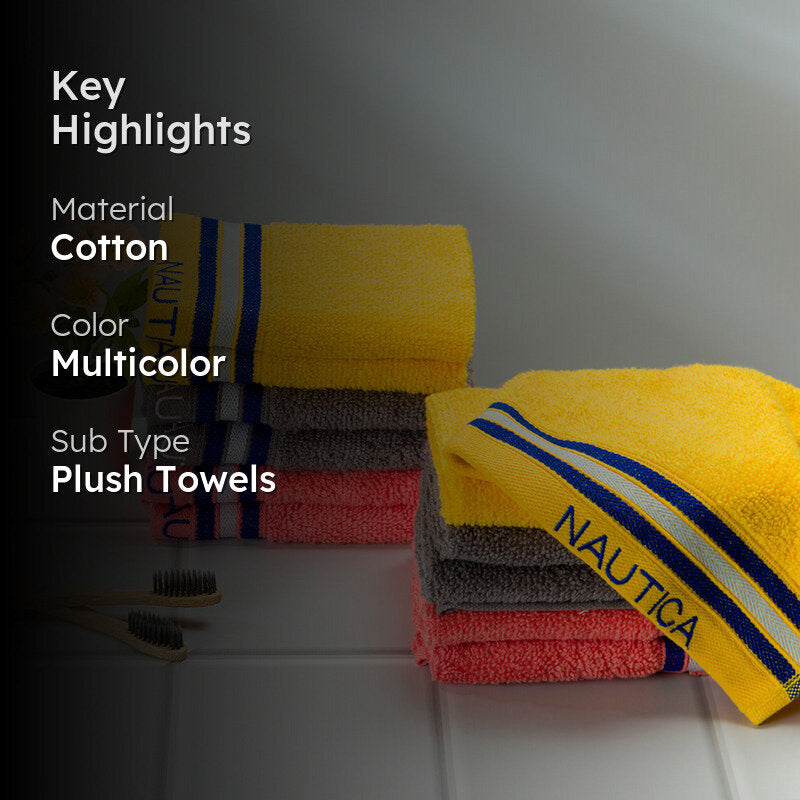 Nautica Dove Down Cotton Face Towel (Grey, Yellow & Coral) - Set Of Twelve media 2
